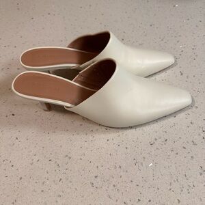 Nordstrom Nofriss Lea White/Off White Leather Pointed-Toe Mule Kitten Heels Sz 8